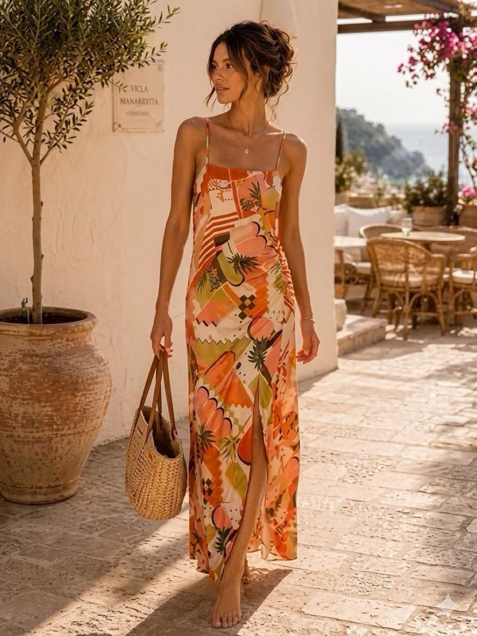 Nwt House Of Harlow 1960 Tropical Print Ruched Slip Maxi Dress Sz S